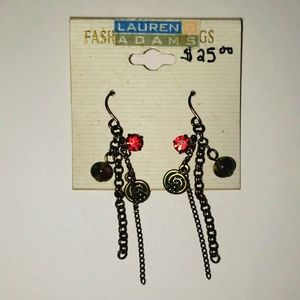 NWT LAUREN G ADAMS EARRINGS DANGLE RED STONE GLASS BEAD